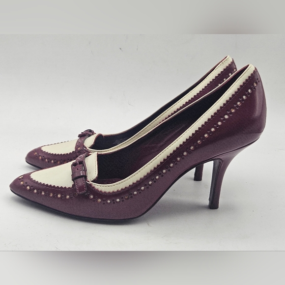 Tory Burch Darlene maroon ivory pump heels 6.5 Vintage shoes Spectator - Picture 5 of 11